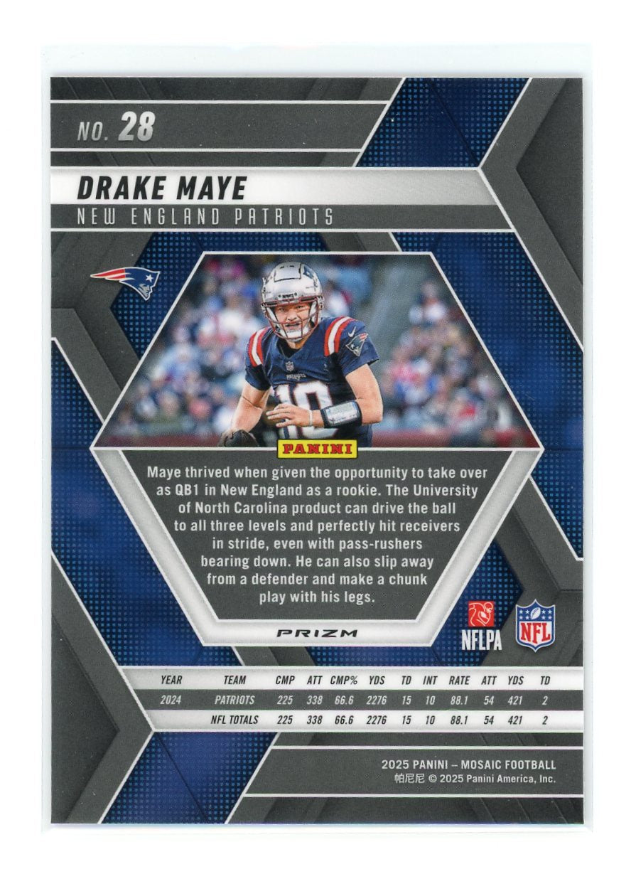 Drake Maye / 2025 Mosaic / Pink Mosaic Prizm / Raw / No. 28