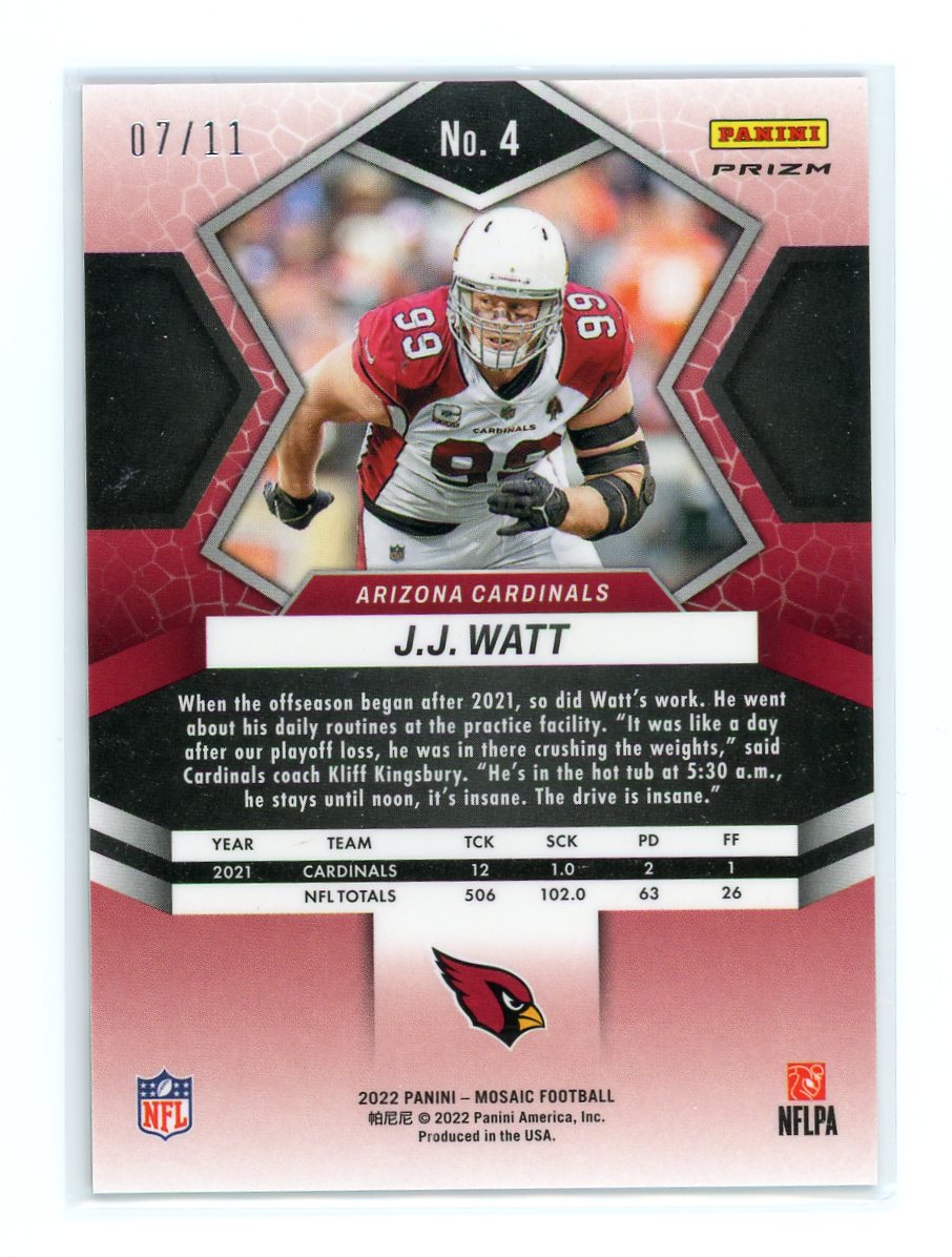 J.J. Watt / 2022 Panini Mosaic / Green Swirl / Raw