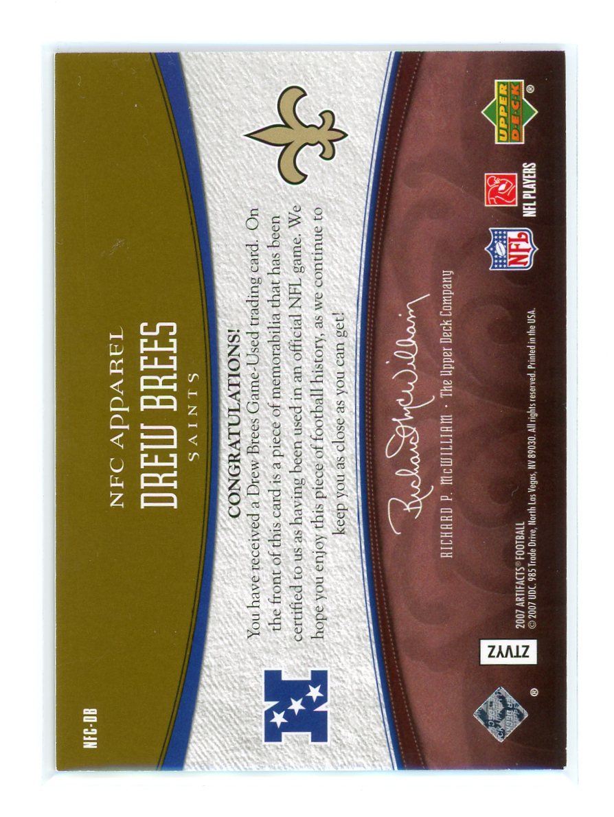 Drew Brees / 2007 Upper Deck Artifacts / Patch / 40/99