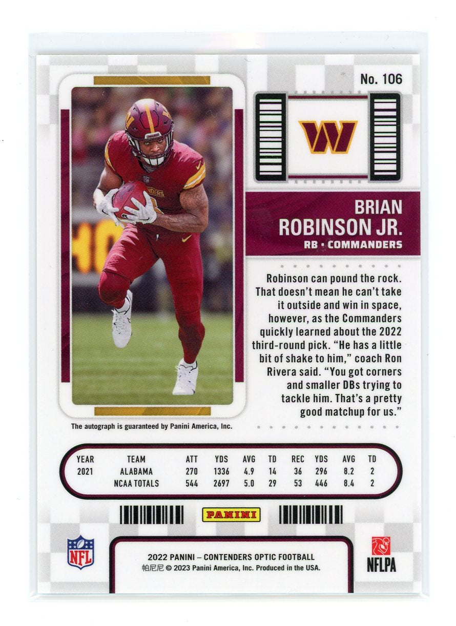 Brian Robinson Jr. / 2022 Panini Donruss Optic / Rookie Ticket / Raw