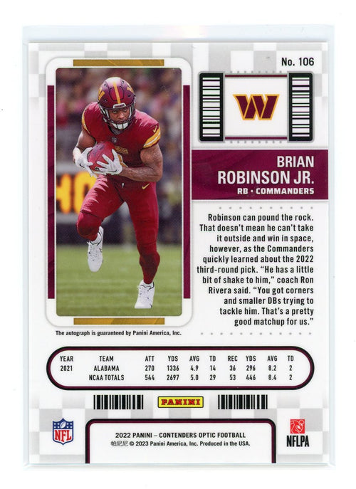 Brian Robinson Jr. / 2022 Panini Donruss Optic / Rookie Ticket / Raw